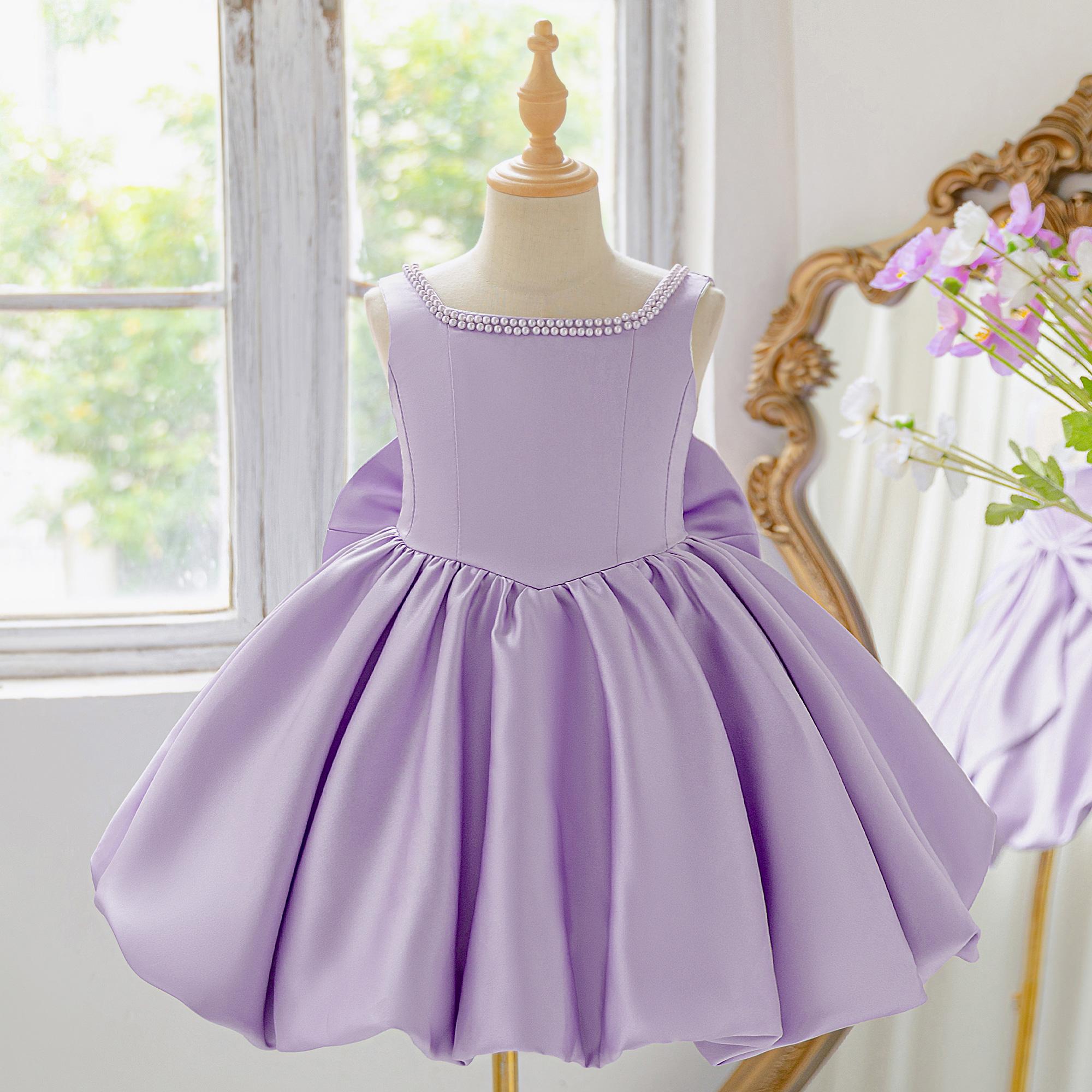 6030 Girls beautiful flower bud fashionable and popular dress Barbie pink popular dress skirt high-end elegant design pearl decoration