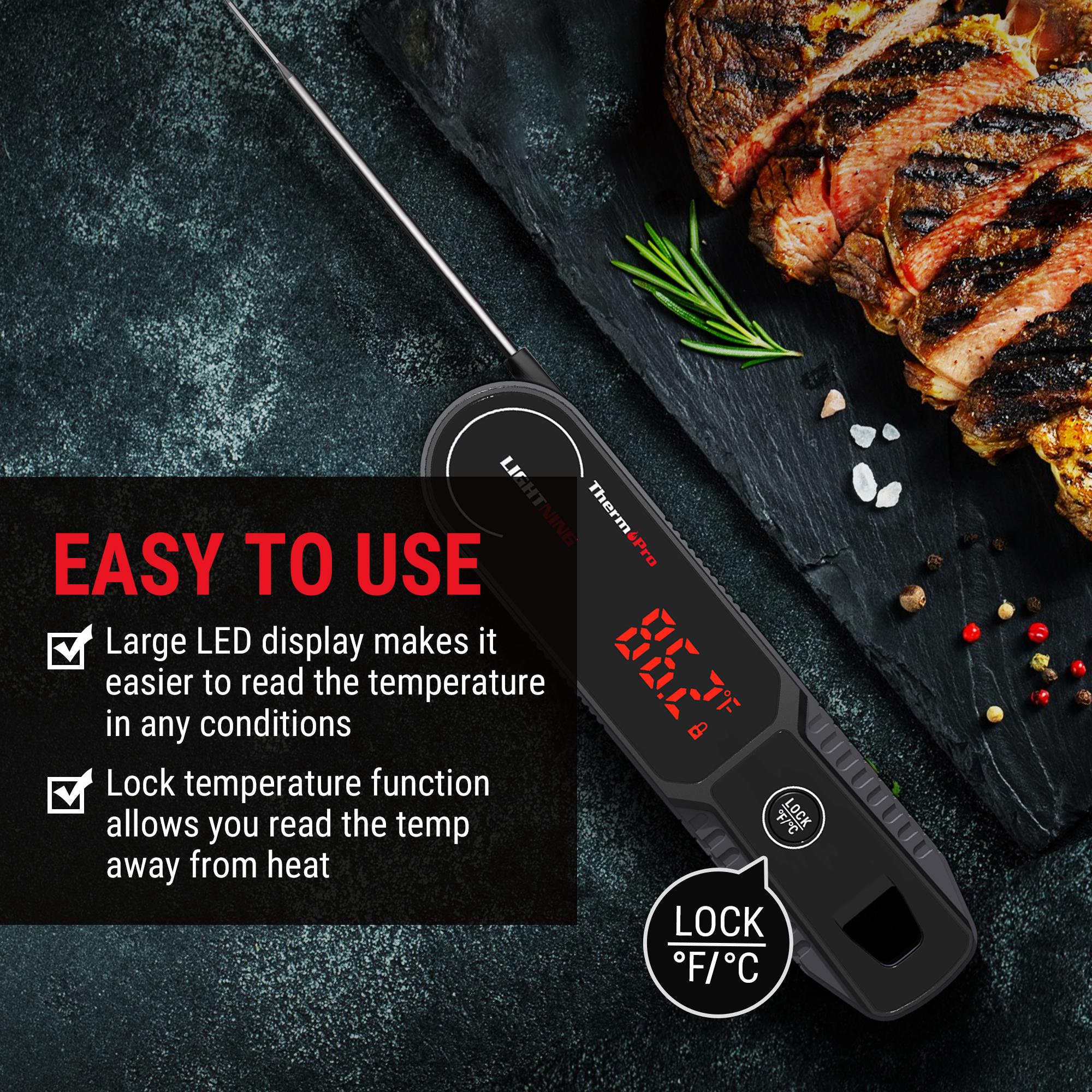 ThermoPro Digital Meat Thermometer, Ultra-Fast 1s Instant Read, Auto-Rotating Backlight, IP65 Waterproof, Magnetic Grip, for Kitchen, Beef, Grill, BBQ, Candy, Turkey, Portable Hook, Fathersdaygift