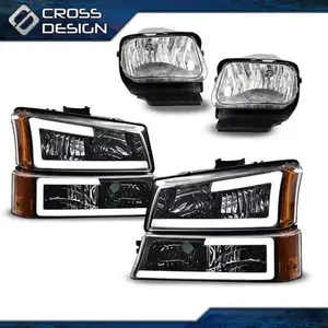 CROSSDESIGN Fit For 03-07 Chevy Silverado Avalanche LED DRL Headlights Lamps & Fog Lights