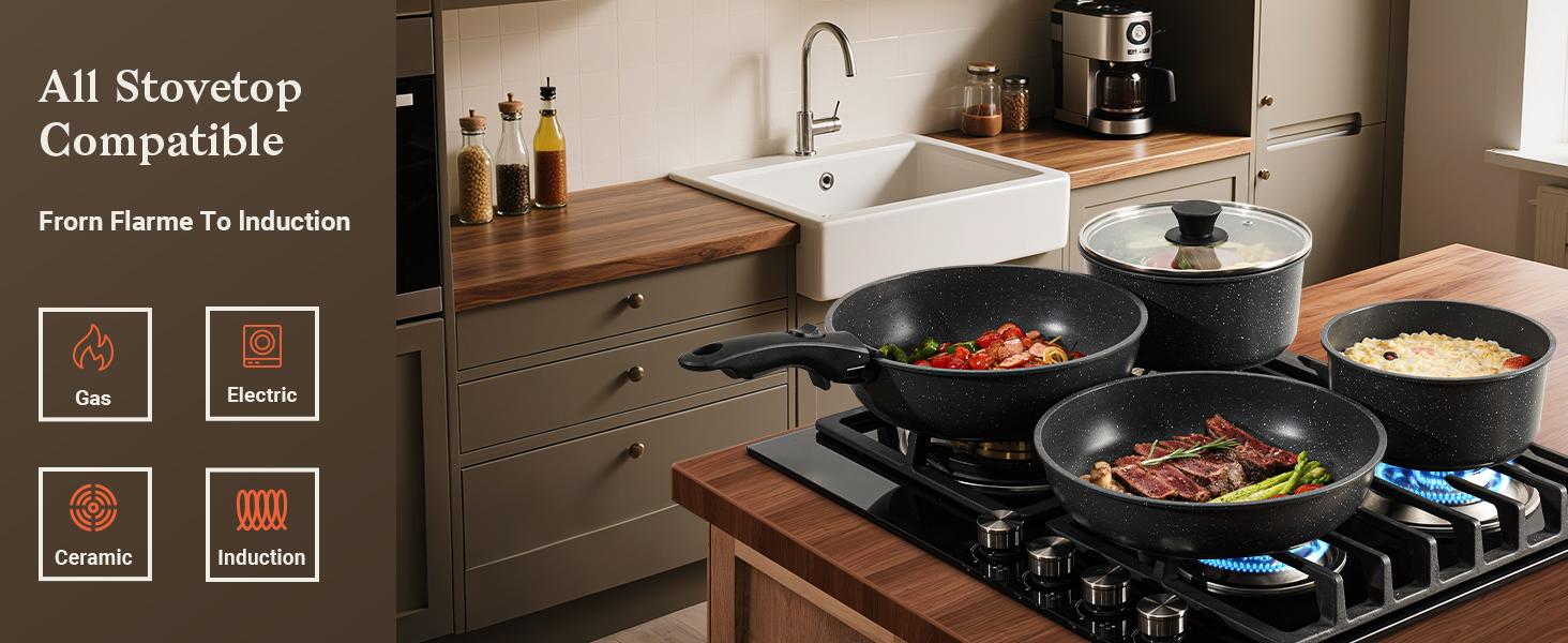 [NEW]15pcs Pots and Pans Set Non Stick, Cookware Sets with Detachable Handle, Nonstick RV Kitchen Cooking Set Removable Handles, Oven Safe,Stackable, Frying