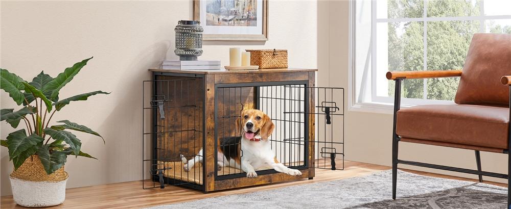 Yaheetech 32/40″ Dog Crate/Chicken Coop Furniture with Anti-skid Plush Mat Wooden Dog Kennel with Double Doors for Small/Medium Dogs