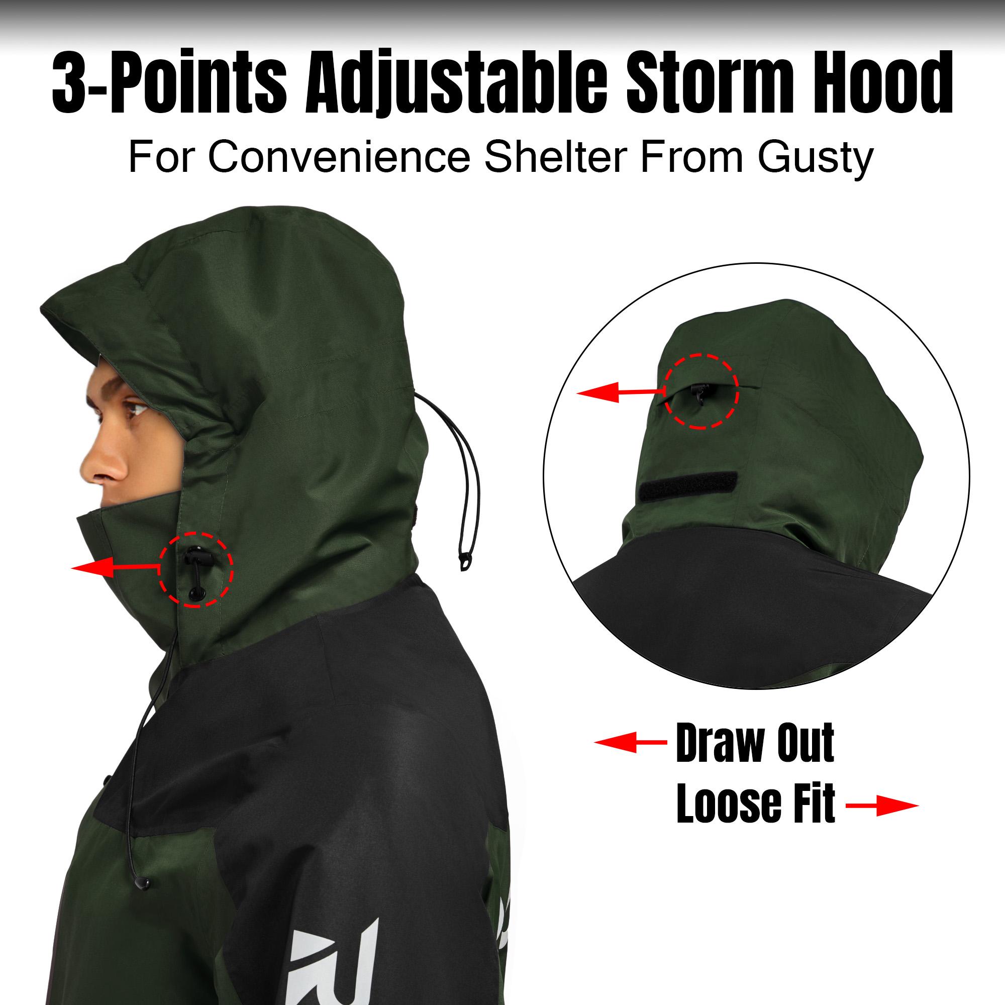 RODEEL 704 Premium Waterproof Jacket w/ Foldable Hood Men Lightweight Breathable Hooded Rainwear Durable Rain Coat Weatherproof Windbreaker For Outdoor Camping Fishing Boating Construction Roofing Landscaping Gardening Menswear, Holiday Gift