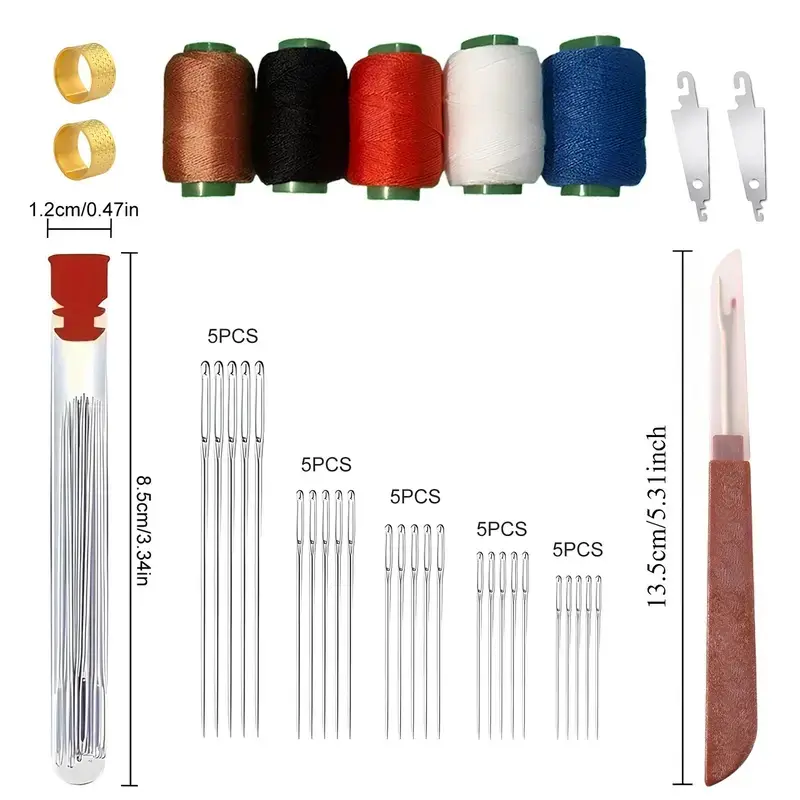 36 PCS Big Eye Steel Needles Set - Long & Thin Handmade Quilting & Sewing Needles Kit for DIY Embroidery Mending Sewing Projects, Professional DIY Lovers