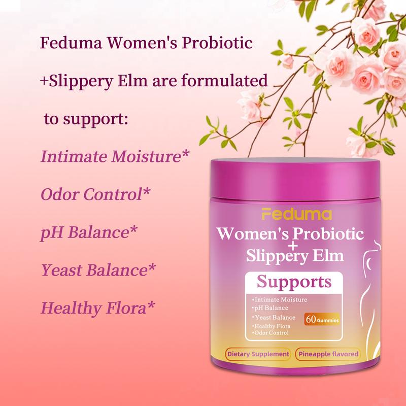 Feduma Women's Probiotic Gummies for pH Balance & Odor Control , Dietary Supplement  Moisture Healthcare Vitamin,60 Ph Balance Gummies