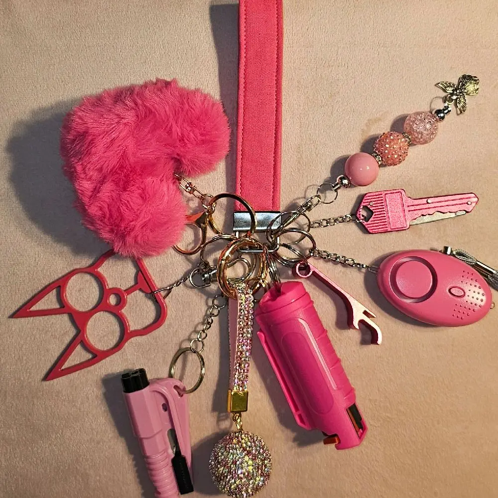 Beautiful Keychain with Pink Pom Pom, and Sparkly Ball Charm for Stylish Accessory