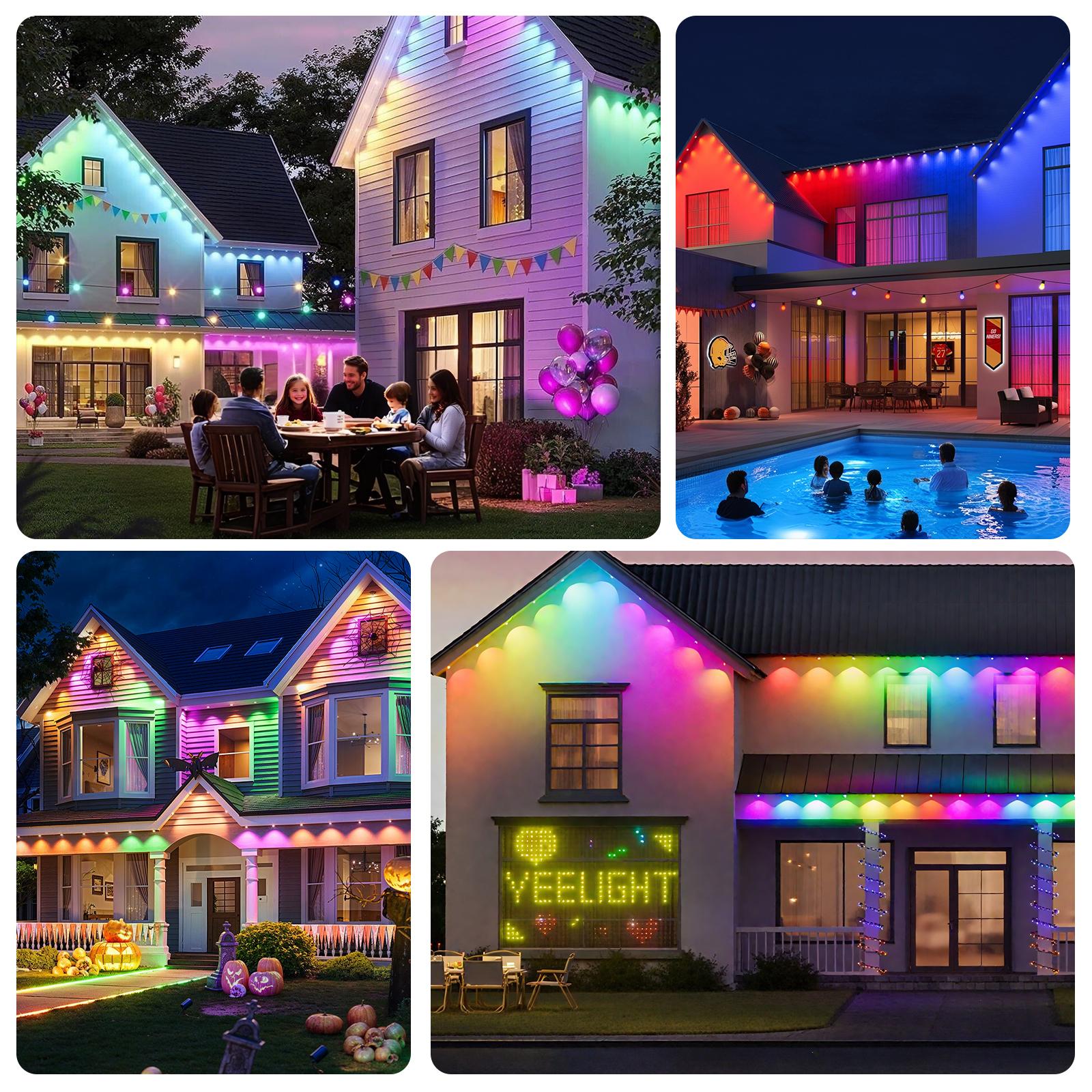 HYPERLITE Smart Outdoor Eaves Lights RGB IC Color Changing IP68 Waterproof LED Strip with App and Remote Control Roof Lighting Dimmable Energy Saving Timer Mode Music Sync Adjustable Brightness for DIY Home Decor SpringGlowUp