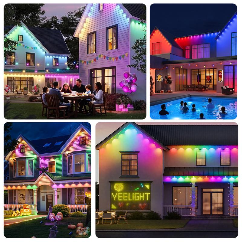HYPERLITE Smart Outdoor Eaves Lights RGB IC Color Changing IP68 Waterproof LED Strip with App and Remote Control Roof Lighting Dimmable Energy Saving Timer Mode Music Sync Adjustable Brightness for DIY Home Decor Jumpstart newyear