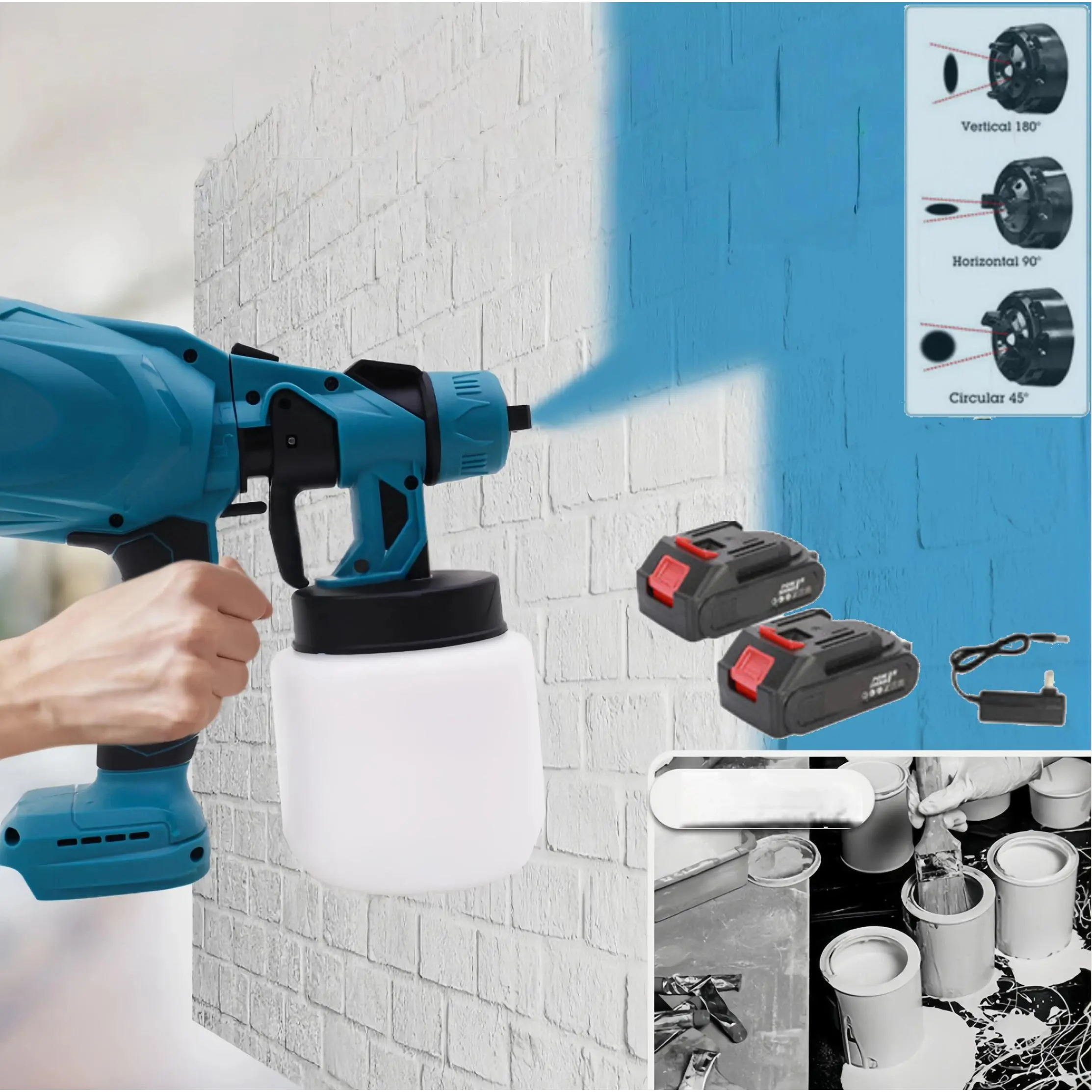 600W Wireless HVLP Paint Sprayer Kit, Cordless Airless Spray Gun, 3 Spray Patterns, Large‑Capacity Paint Container, Easy‑to‑Clean Design for Indoor Walls and Outdoor Garden DIY Tasks