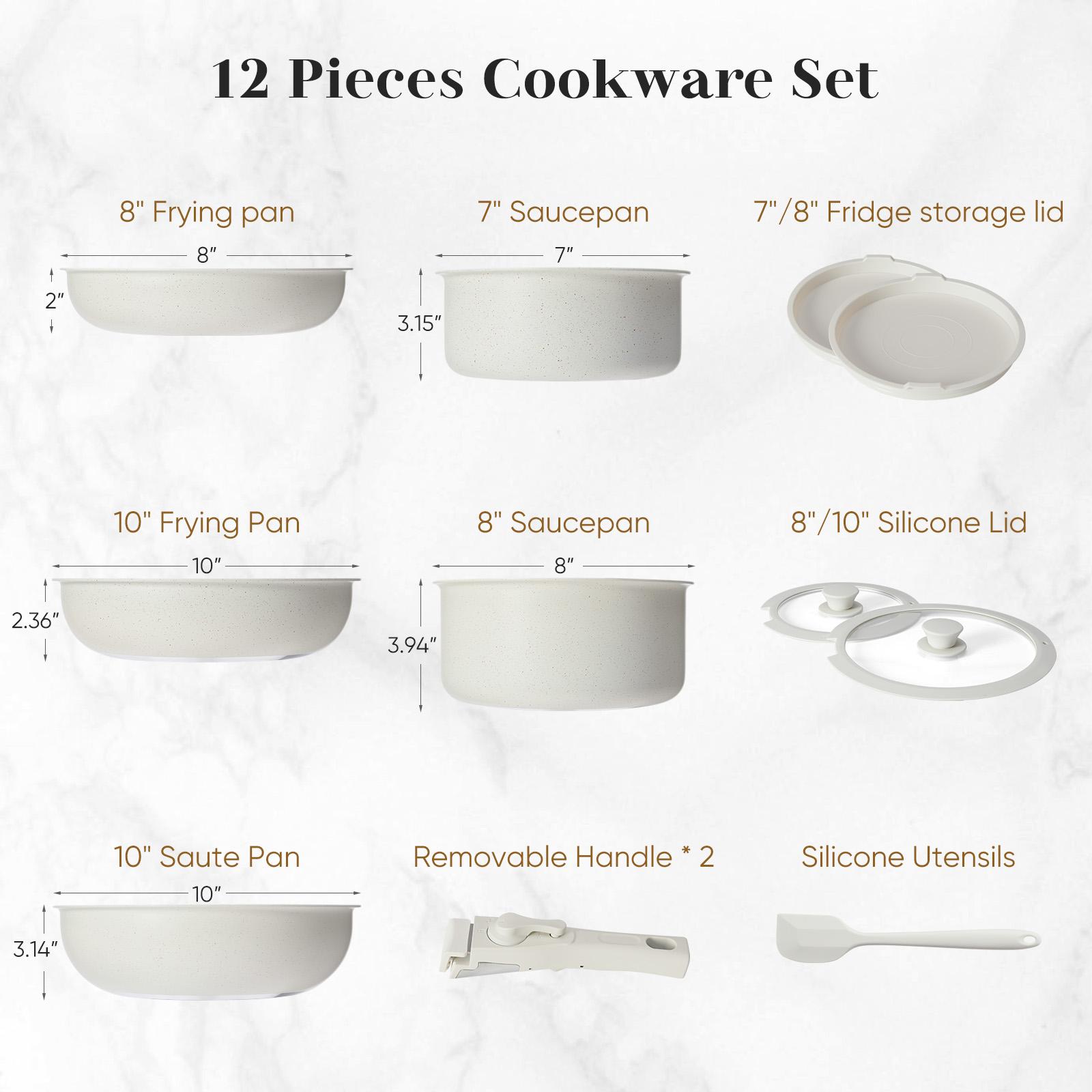 Sweet Furniture S - Home 12 Pcs Pots and Pans Set Nonstick - Kitchen Cookware Set with Detachable Handle, Induction Cookware, Dishwasher Oven Safe