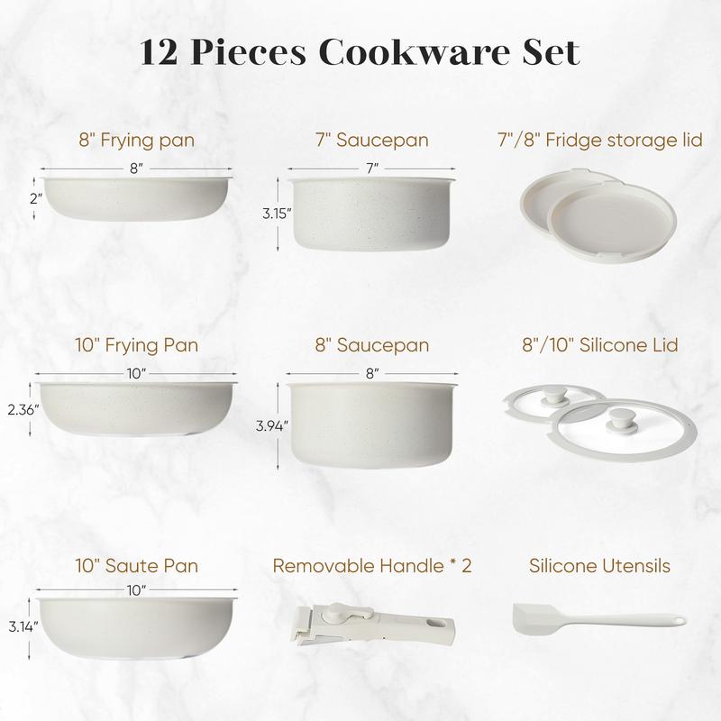 Sweet Furniture S - Home 12 Pcs Pots and Pans Set Nonstick - Kitchen Cookware Set with Detachable Handle, Induction Cookware, Dishwasher Oven Safe
