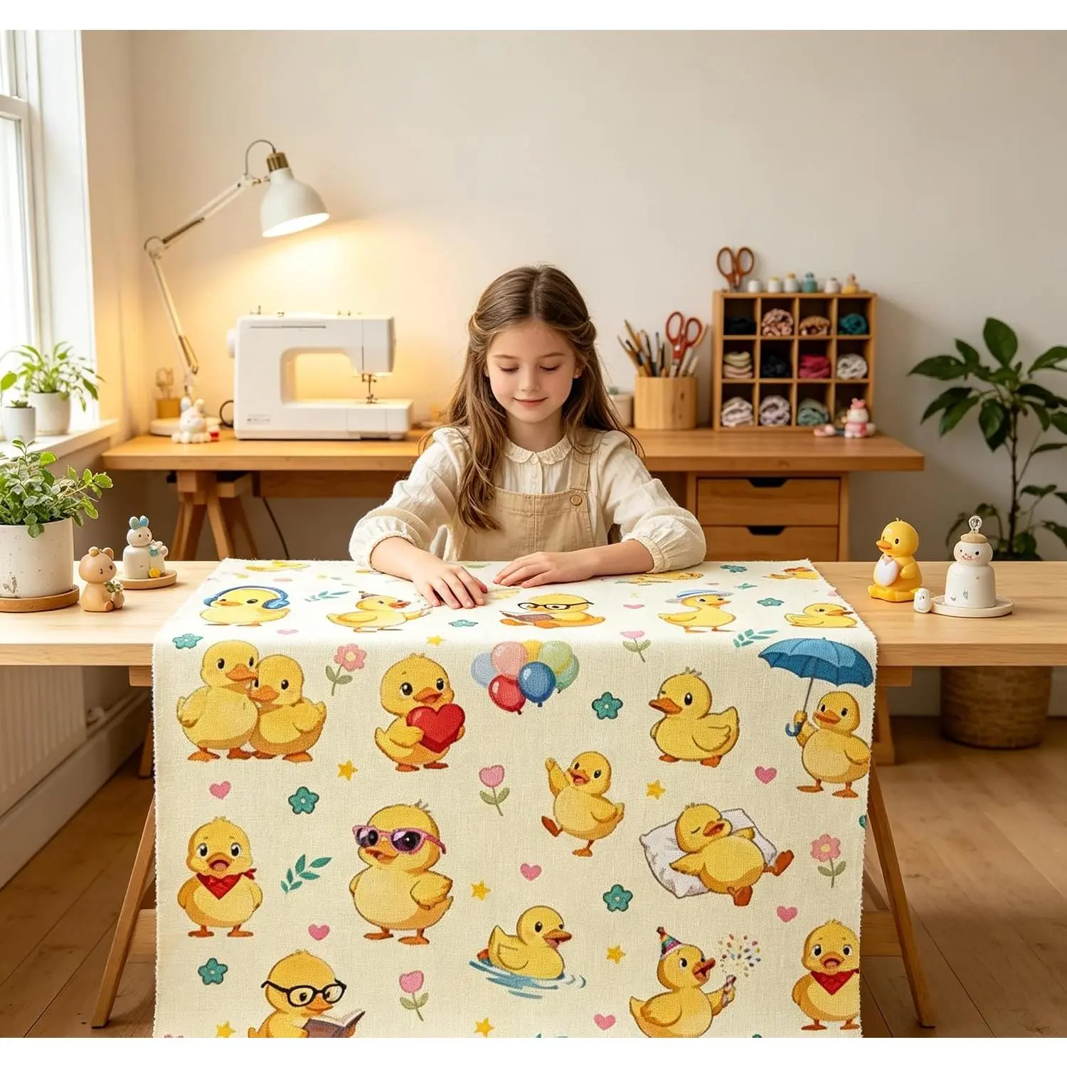 Feelyou Medium Weight Waterproof Polyester Duck Fabric by the Yard - Yellow Floral Leaves & Love Heart Print, Women's Sewing Fabric for Upholstery, Indoor/Outdoor Home Accents DIY Crafting
