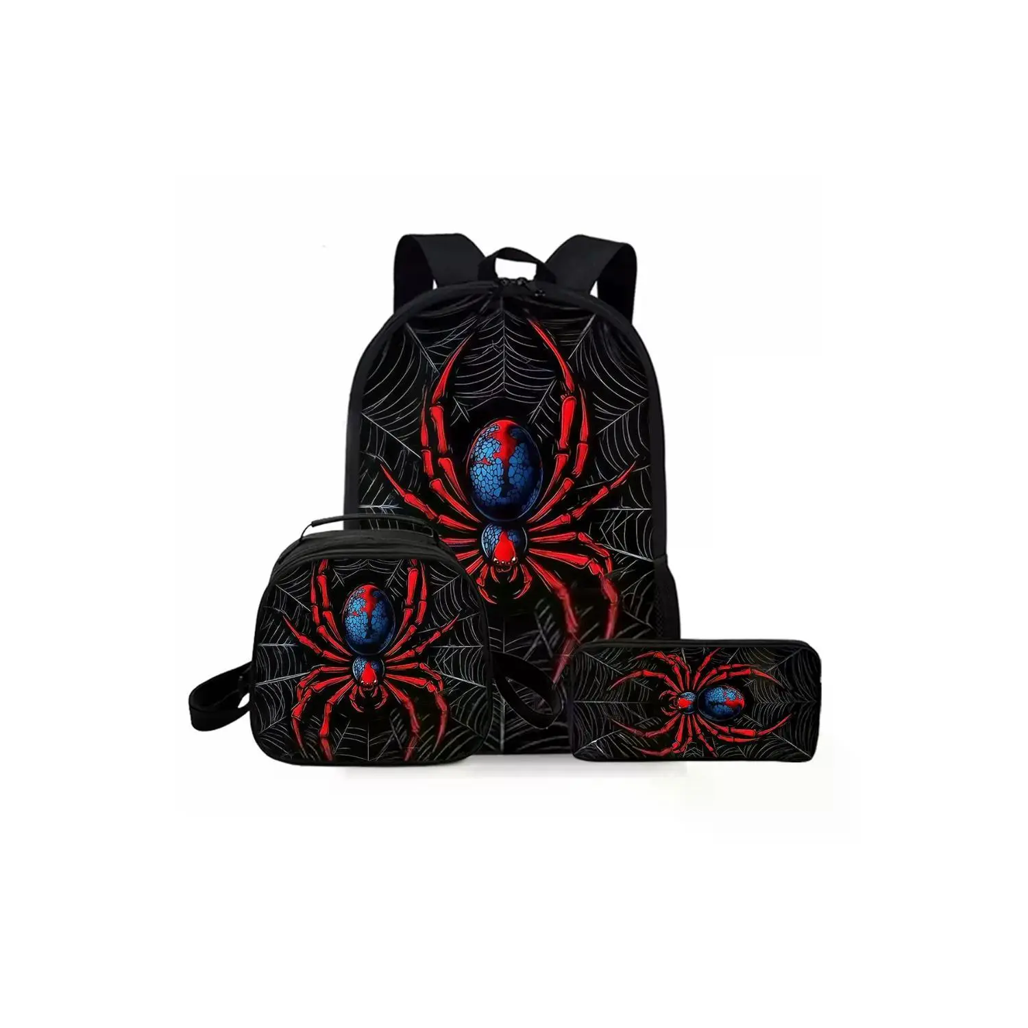 Spider Pattern 17-Inch Travel Backpack Set: Casual Backpack, Lunch Bag & Pencil Case Spider Pattern 17-Inch Travel Backpack Set: Casual Backpack, Lunch Bag & Pencil Case
