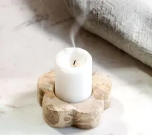 Beige Marble Flower Tealight Holder