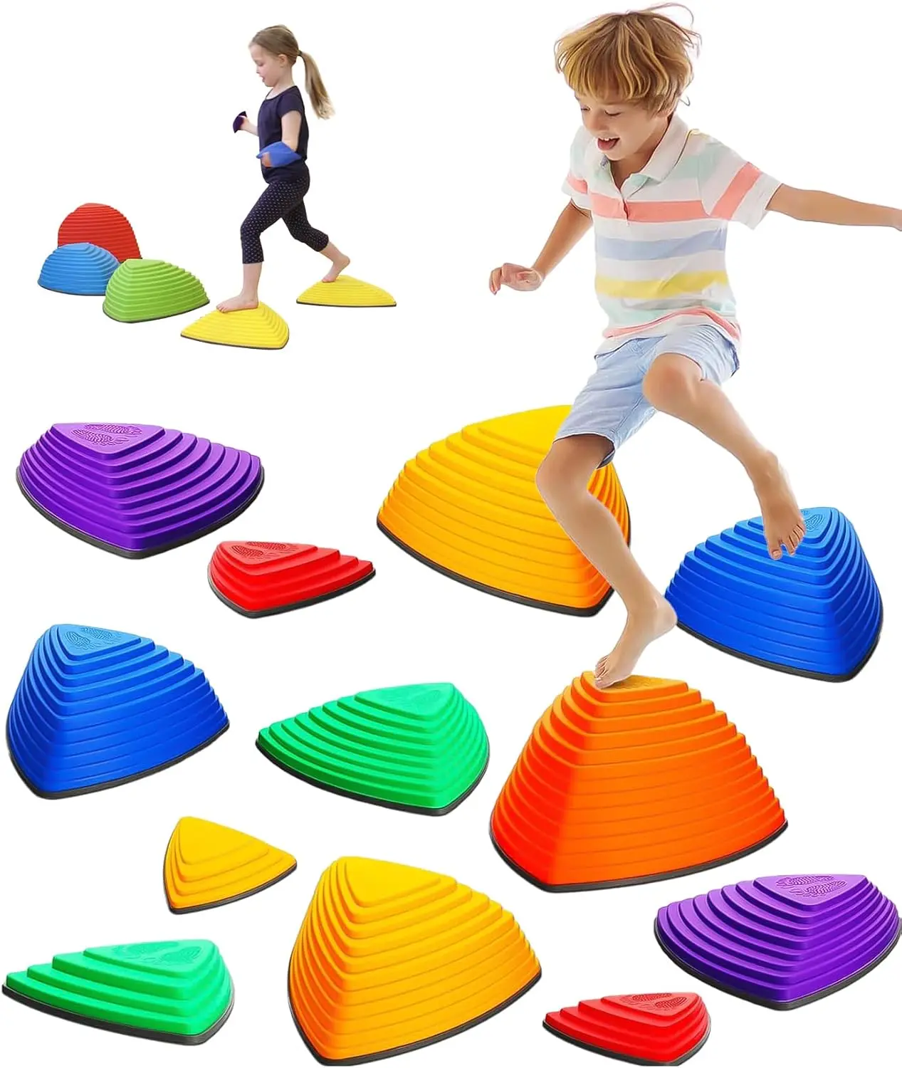 SCITOO Balance Stepping Stones for Kids, Non-Slip River Stones Sensory Blocks for Toddlers, Indoor Outdoor Play Equipment for Balance Coordination & Gross Motor Skills Development