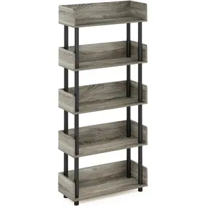 5-Tier Toolless Display Rack, French Oak/Black, multipurpose furniture for apartments