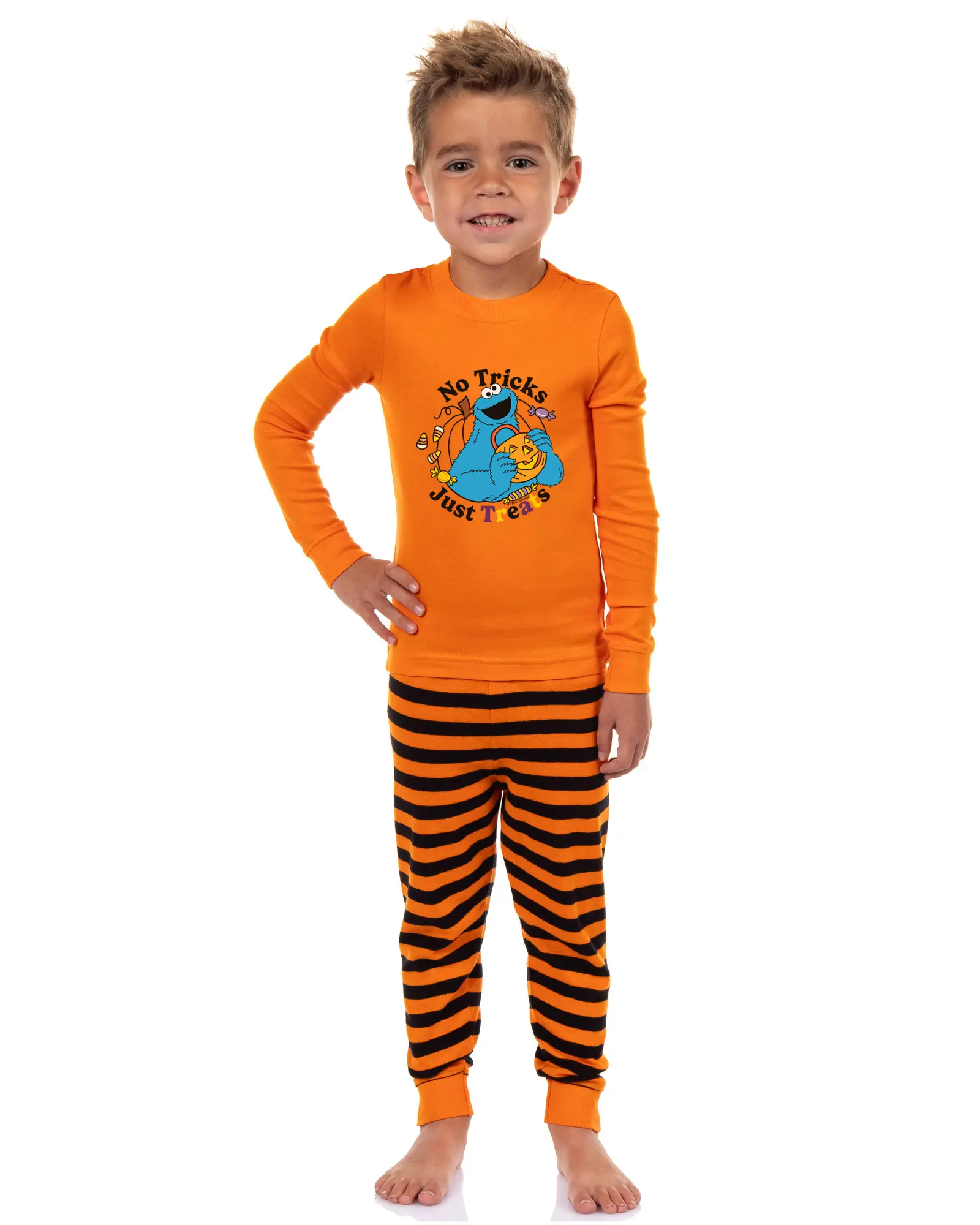 Sesame Street Toddler Boys' Halloween Cookie Monster No Tricks Just Treats 2 Piece Long Sleeve Pajama Set
