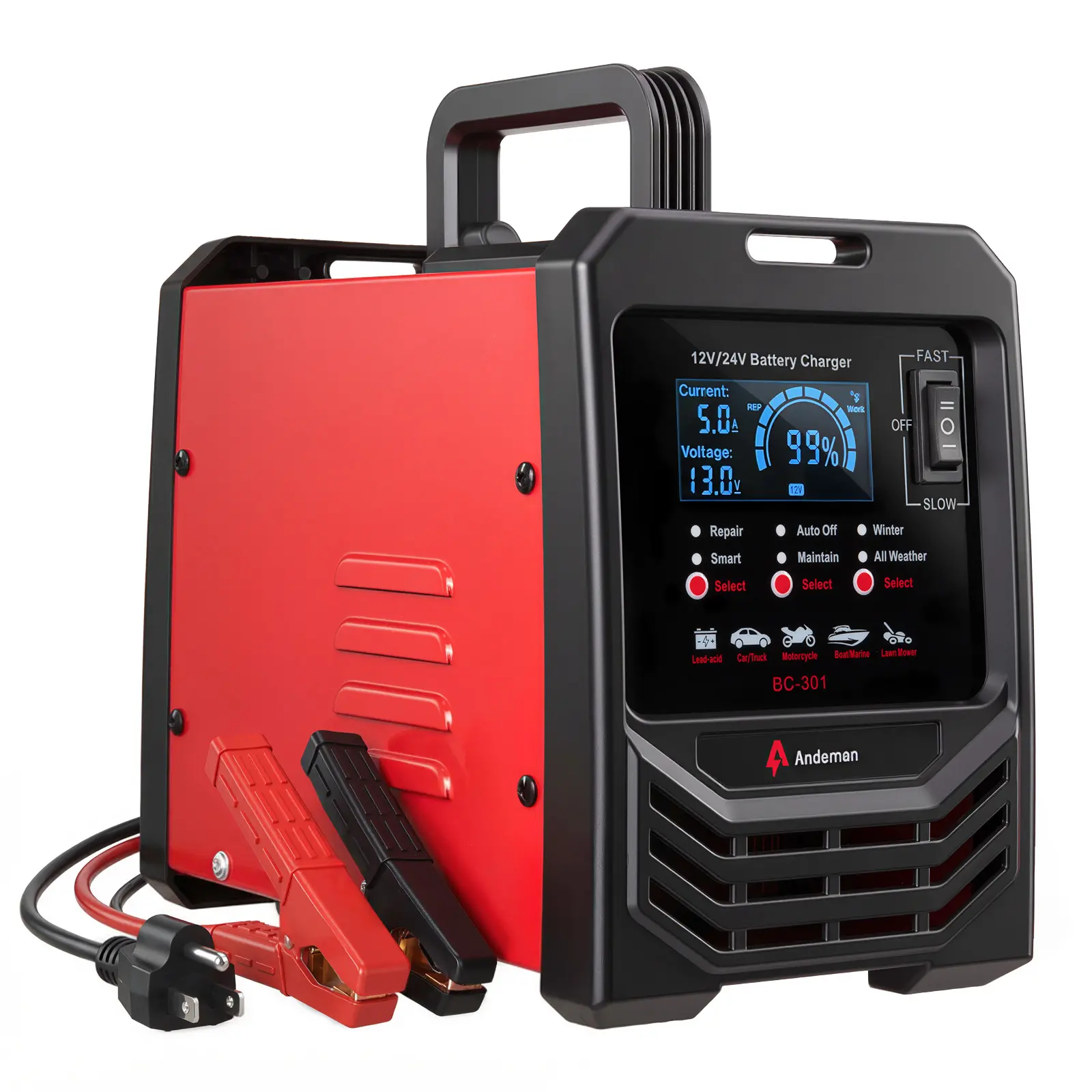 15A 12/24V Smart Battery Charger, Maintainer & Trickle Charger, for LiFePO4, Lead-Acid (AGM / Gel / SLA), For Car, Truck, Marine, SUV, RV, Boat, Lawn Mower,car accessories