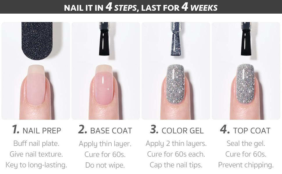 GAOY Salute Reflective Glitter Gel Nail Polish Set of 6 Colors Including Pink Red Silver Black Colors Holographic Gel Polish Kit for Salon Gel Manicure and Nail Art DIY at Home