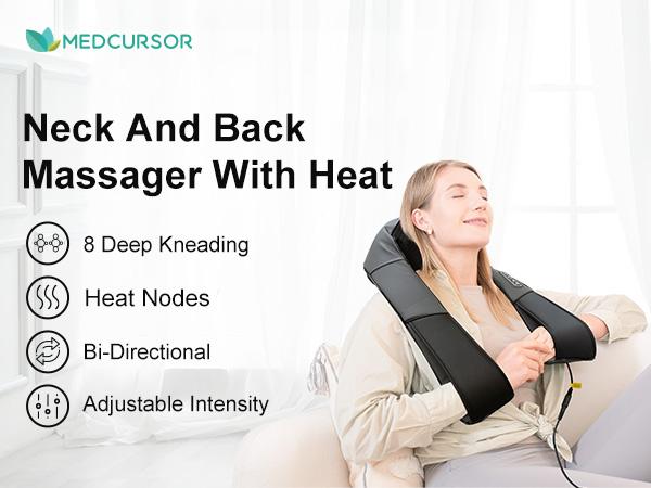 Medcursor Neck Massager with Heat Shiatsu Shoulder Back Kneading Electric Massage Pillow for Muscle Relaxation Deep Tissue Gifts Black