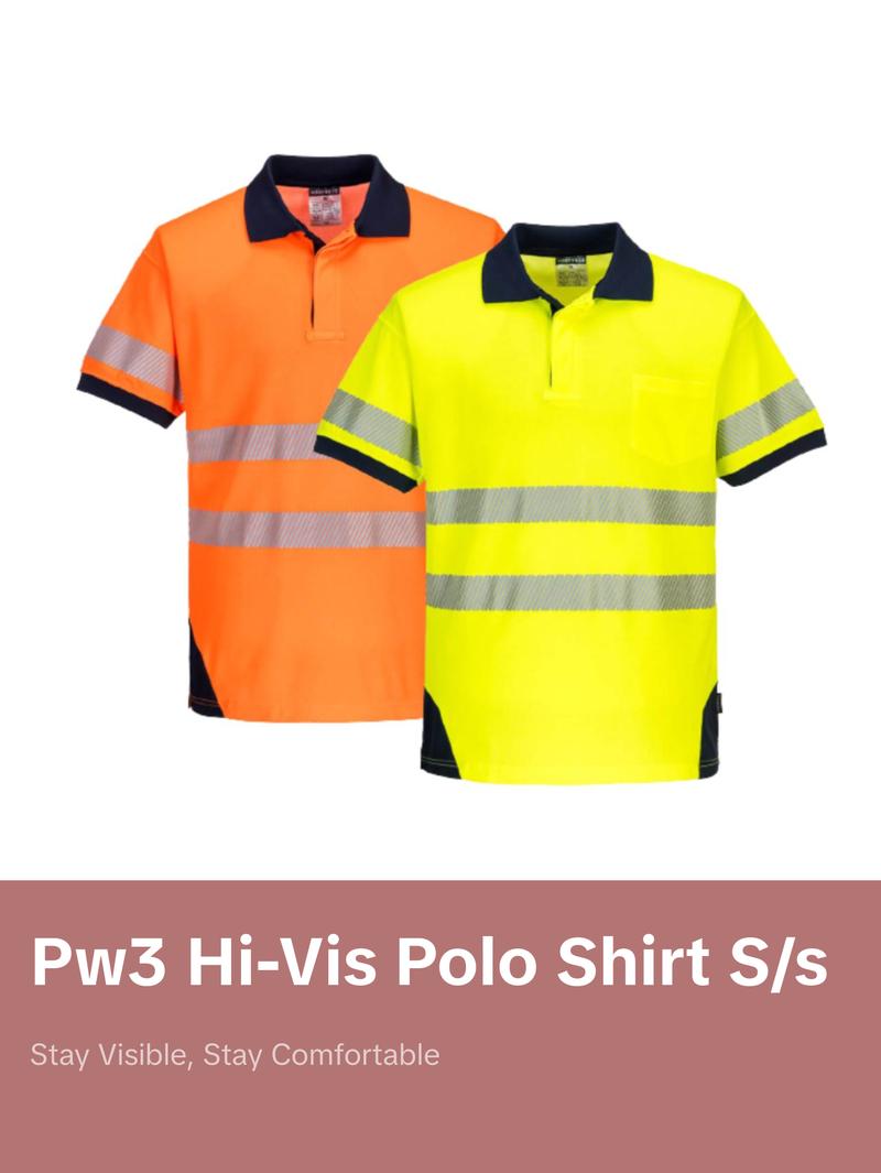 Portwest PW3 Hi-Vis Polo Shirt S/S Breathable 2 Tone Reflective Work Safety T182
