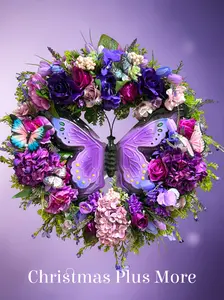 Purple Butterfly Floral Wreath – 24” Hydrangea Front Door Spring / Summer Wreath