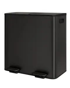 Dual Compartment Stainless Steel Kitchen Trash Can – 16 Gallon (2 x 8 Gal) Step-On Garbage & Recycling Bin Combo – Removable Inner Buckets, Soft-Close Lid, Home/Office – Matte Grey