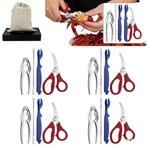 Seafood Tools Set includes 4 Crab Crackers 4 Seafood Fork 4 Lobster Crackers 4 Seafood Scissors -Nut Cracker and Storage Bag（17 Piece ）