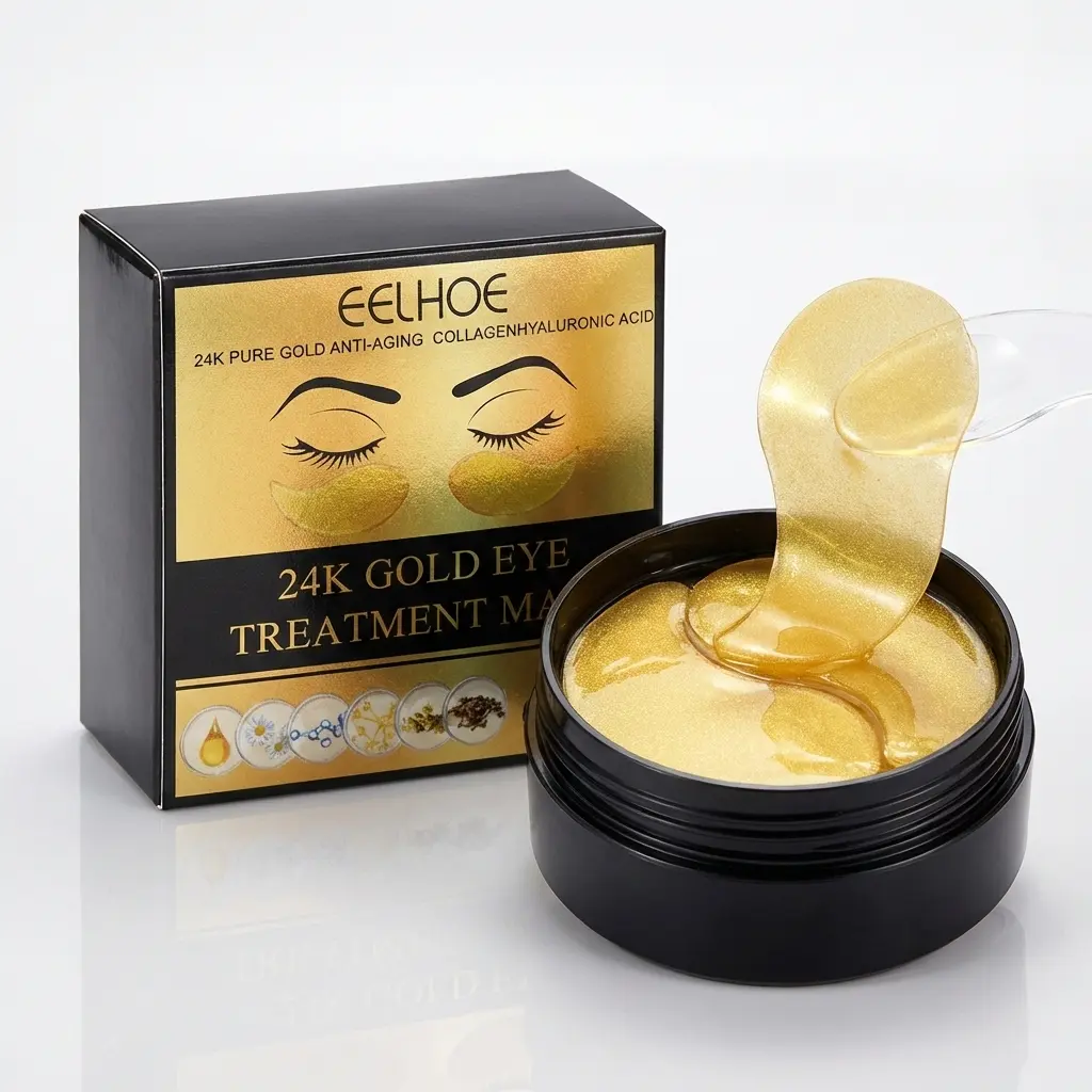 Gold Collagen Hydrating Eye Patches, 60 Pcs Under Eye Mask with Hyaluronic Acid for Firming, Brightening, Wrinkles & Dark Circles, Gold Eye Mask