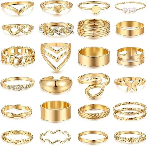 25 Pcs Gold Stackable Ring Set for Women, Chunky Knuckle Finger Midi Rings, Silver Simple Stacking Cute Rings Pack Trendy Stuff Jewelry Gift