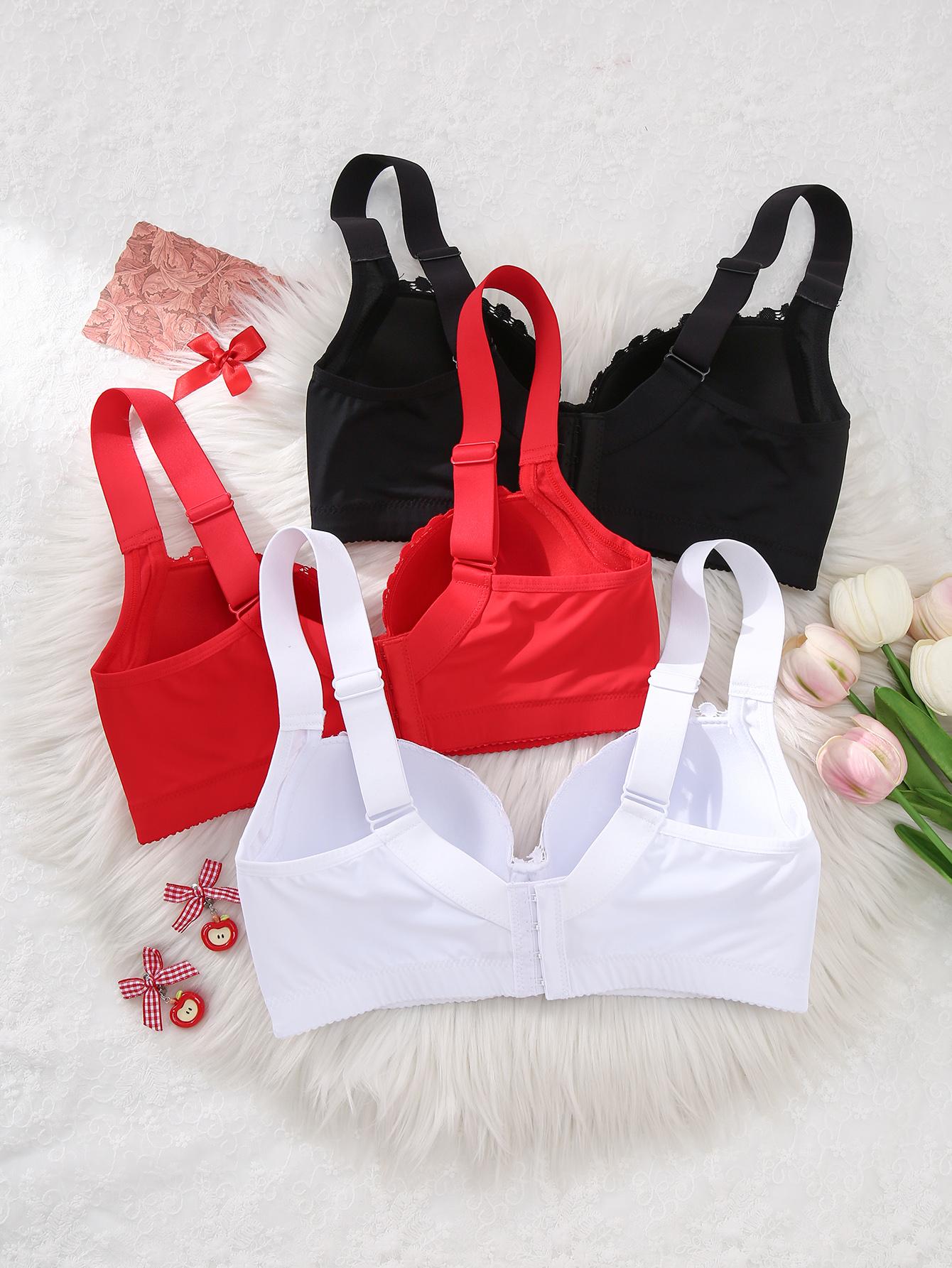 Mimilemon 3PCS Elegant Ladies Bra Non-Detachable Pads Steel Cups Floral Pattern Comfortable All-Day Wear Adjustable Underwear everyday lace Elegance Womenswear Push up bra brasier Aesthetic Style