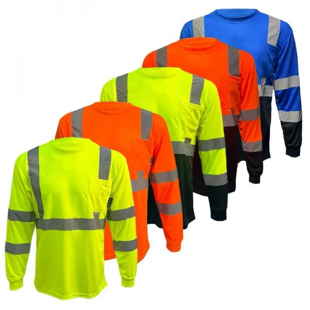 5 PACK High Visibility Variety Pack with Solid Yellow Orange & Two Tone Long Sleeve Safety Shirt OSHA Approved Class 3 Birdeye Fabric