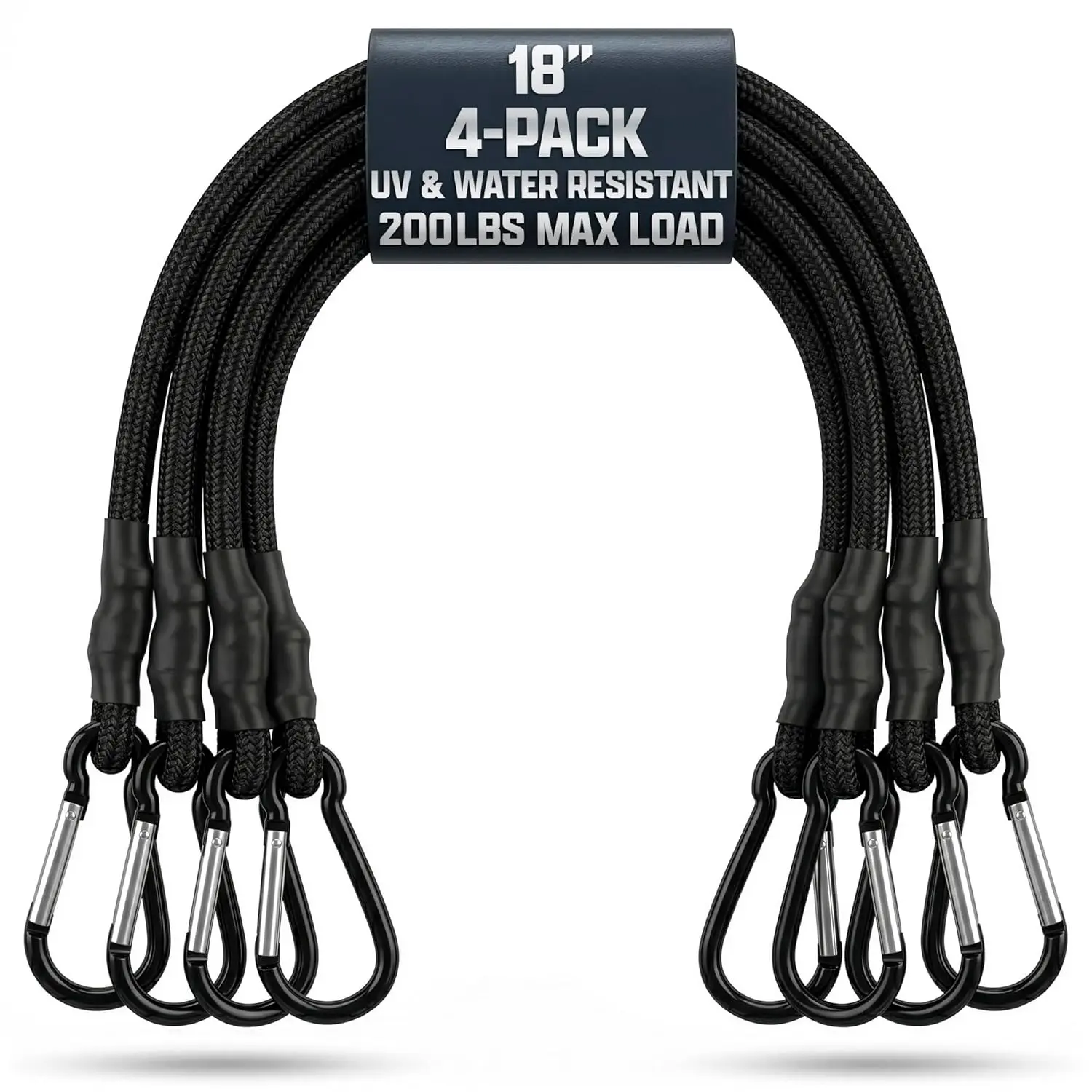 4 Pcs 18-Inch Bungee Cords with Steel Carabiner Hooks, Outdoor Climbing & Leisure Recreation Equipment