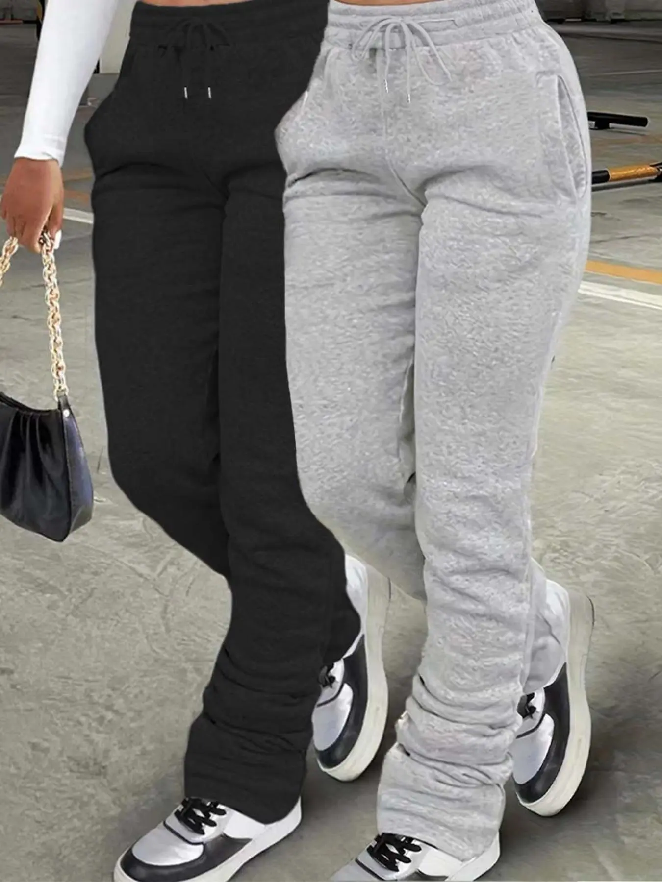 Women's Solid Color Drawstring Waist Sweatpants, Casual Fashion Cozy Pocket Trousers for Daily Wear, Ladies Fall & Winter Clothes, Athleisure Style Bottoms, Casual Comfy Pocket