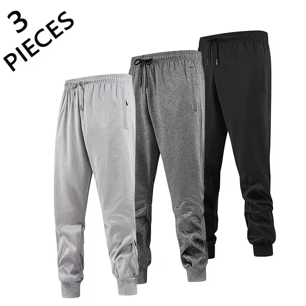 Multi-pack men’s casual jogger pants made from soft knit fabric, featuring a drawstring elastic waistband and tapered cuffs; available in multiple colors; lightweight for everyday wear, suitable for travel, sports, and streetwear; loose and comfortable lo