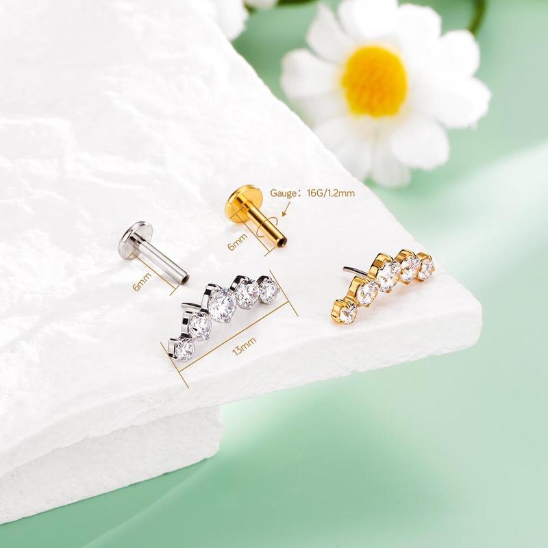 Oufer 16G Threadless Push Pin Flat Back Cartilage Stud Earring with Sparkling Rhinestones 316L Stainless Steel Hypoallergenic Fashionable Jewelry Gift