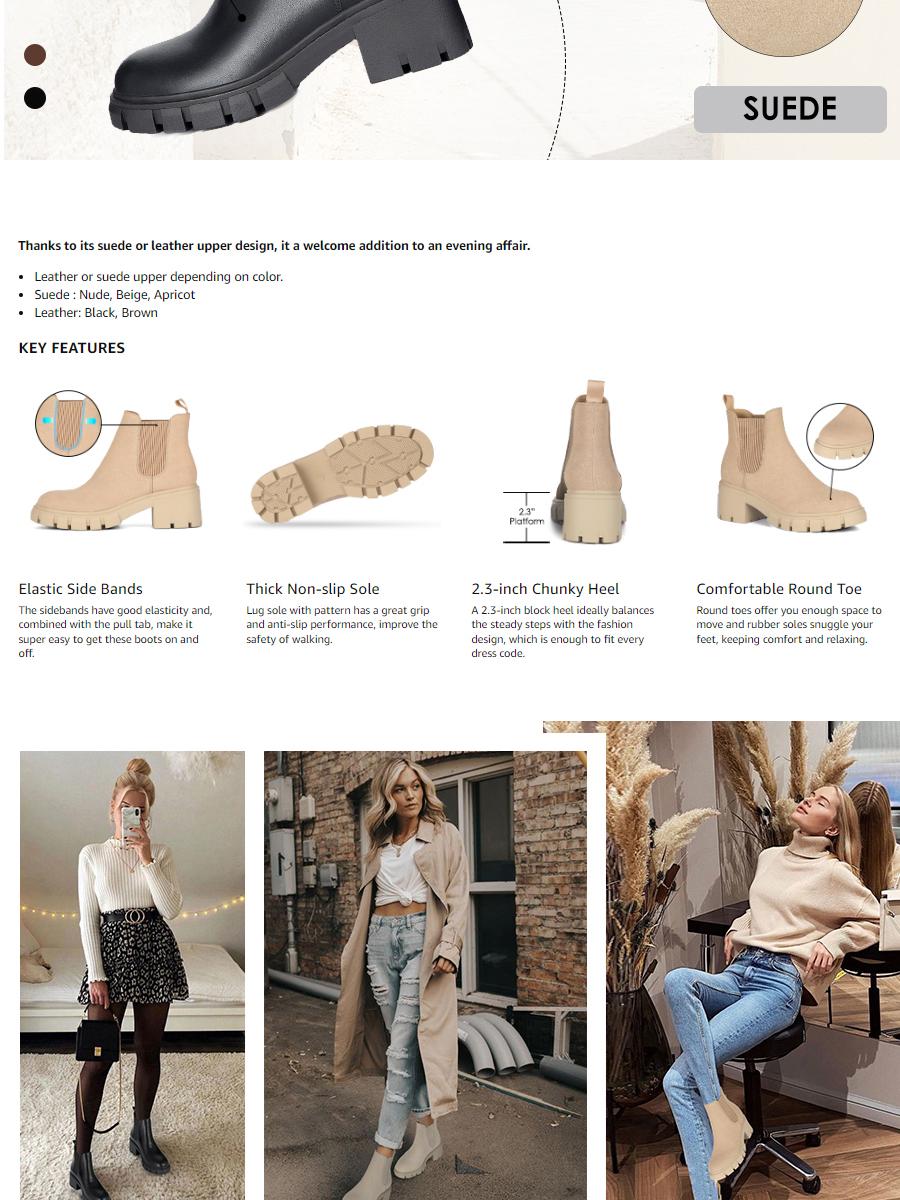 Athlefit Women's Chelsea Boots Fashion Lug Sole Chunky Heel Slip on Elastic Ankle Booties SpringStatements