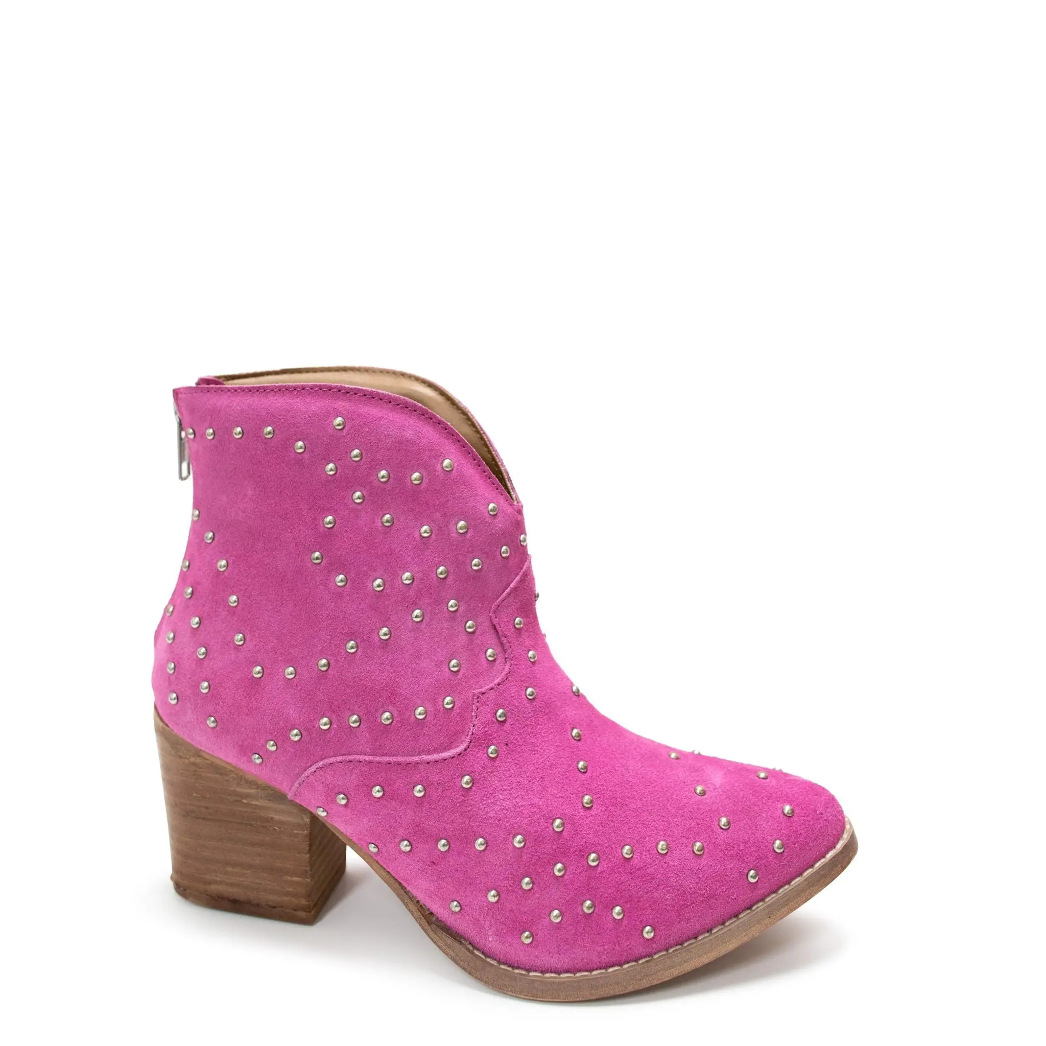 Twilight Studded Heeled Ankle Boot in Magenta