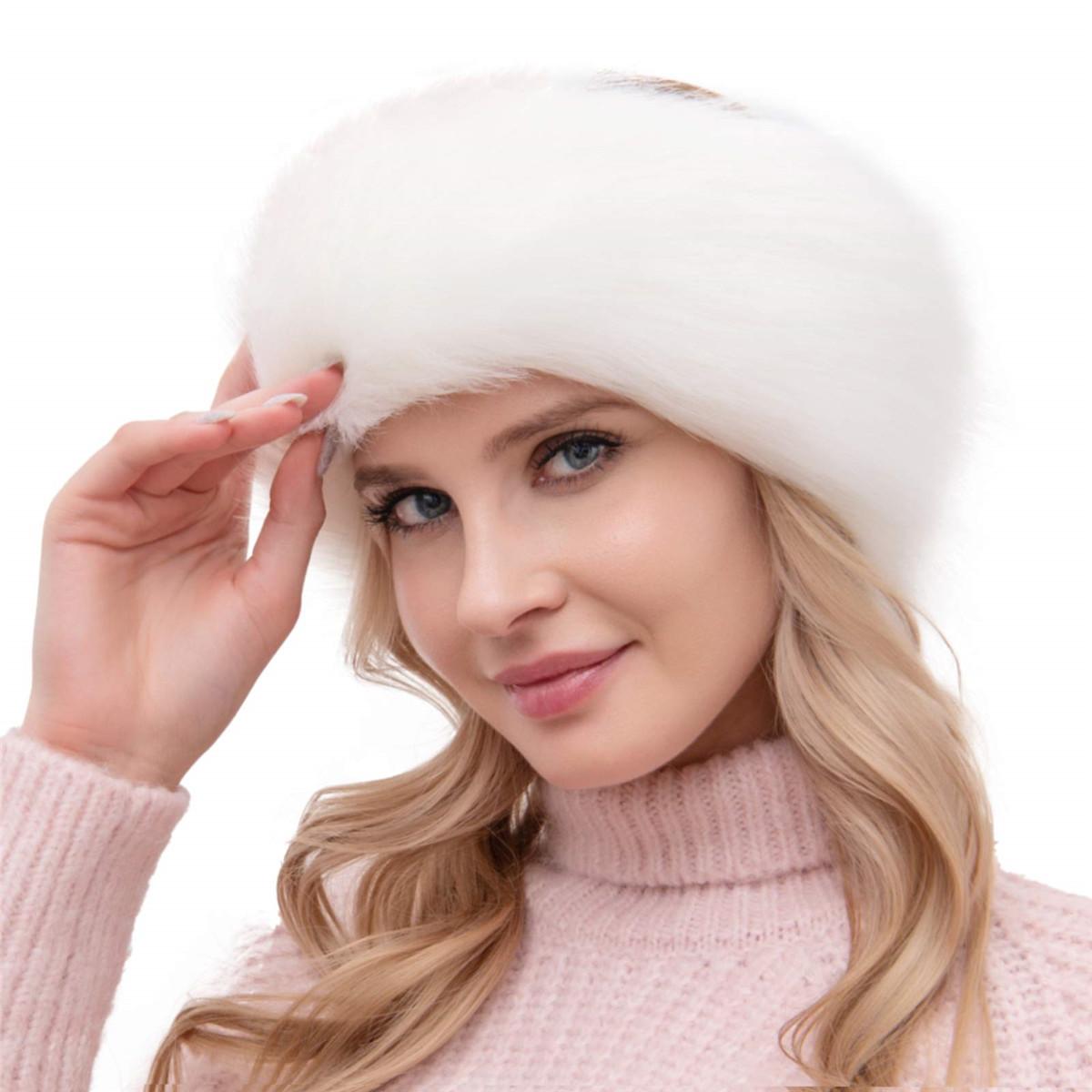 AWAYTR Womens Faux Fur Headbands with Elastic Band Winter Earwarmer Earmuff for Cold Weather Furry Costume