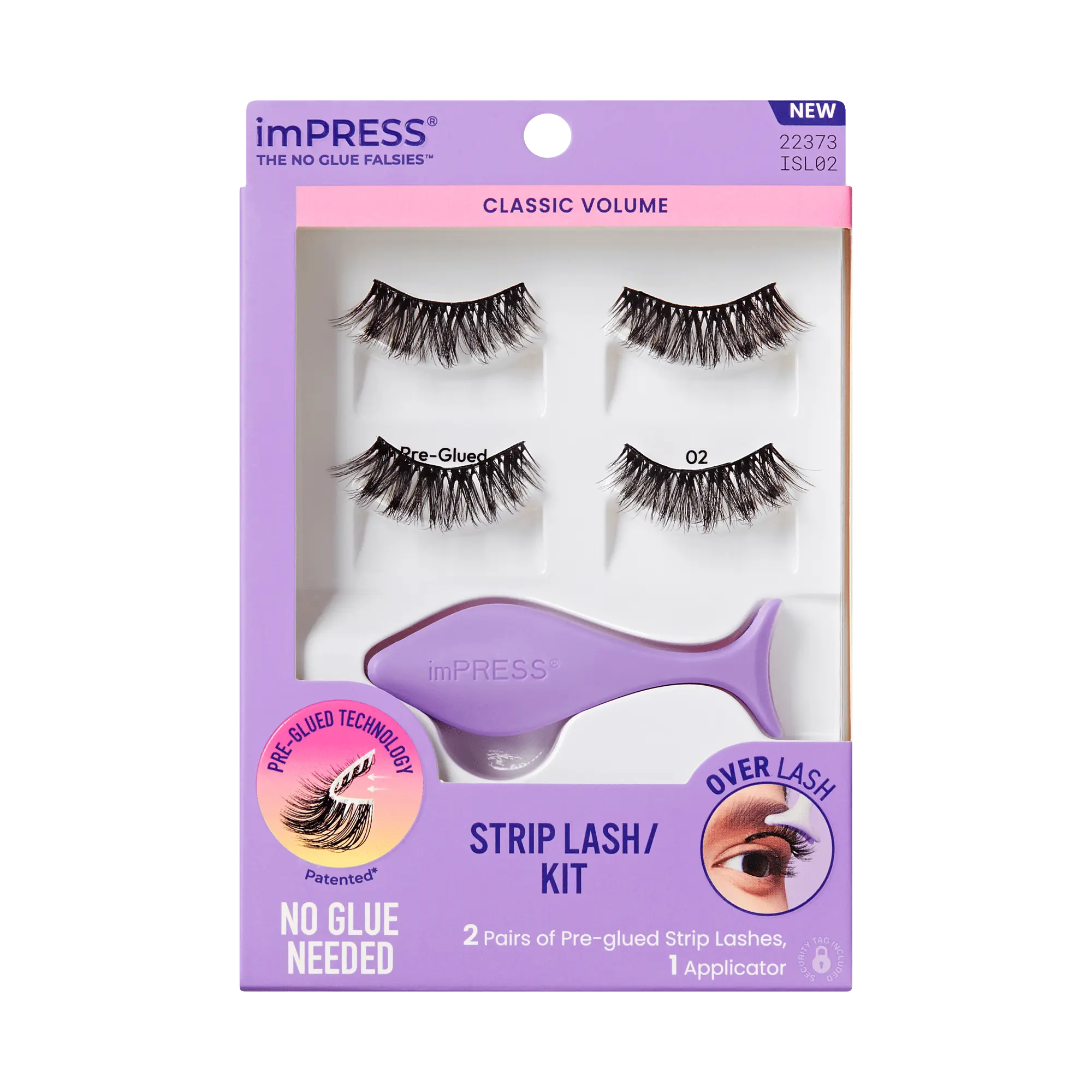 Impress Falsies Pre-Glued Strip False Eyelashes Starter Kit - Classic Volume | 2 Pairs, With Applicator, 10mm