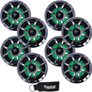 Wet Sounds - Four Pairs Of REVO 6-XSG-SS GunMetal XS/Stainless Overlay Grill 6.5 Inch Marine LED Coaxial Speakers