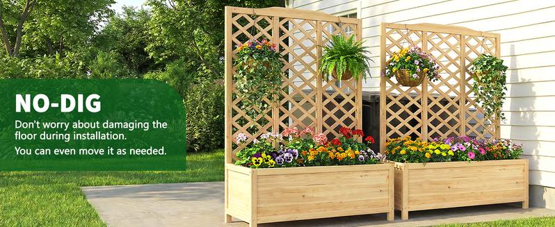 Lilypelle Raised Garden Bed with Trellis, 30" L x 16" W x 59" H / 44" L x 16" W x 59" H, Elevated Wooden Planter Box for Climbing Plants, Freestanding Outdoor Garden Box for Patio, Backyard, and Balcony Décor