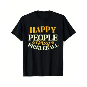 Men'S Retro Pickleball Graphic T-Shirt - Happy People Play Pickleball Slogan & Paddles & Balls Design - Comfortable Casual Short Sleeve Tee for Sports & Casual Attire - All-Season Round Neck Shirt for Men - Funny Sportswear Gift for Players Crewneck Comfy