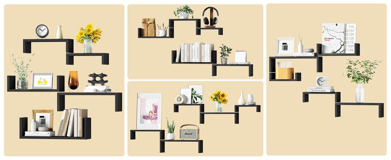Set of 5 Floating Shelves for Wall, Wall Shelves for Bathroom, Bedroom, Living Room, Kitchen, Office, Wood Shelves for Home Decor