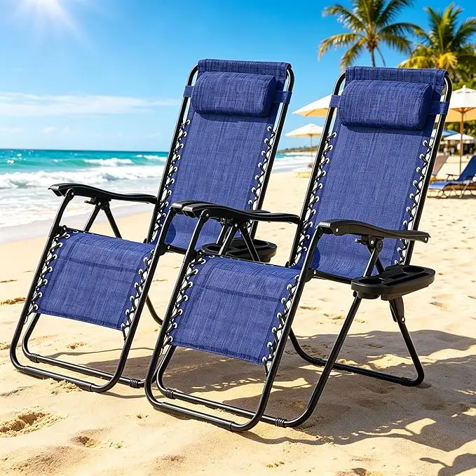 2pcs Zero Gravity Chairs with Cup Holder, 330lb Capacity, Adjustable Headrest & 160° Recline for Pool/Patio/Camping (Foldable & Portable), Zero Gravity Chair, Beach Chair