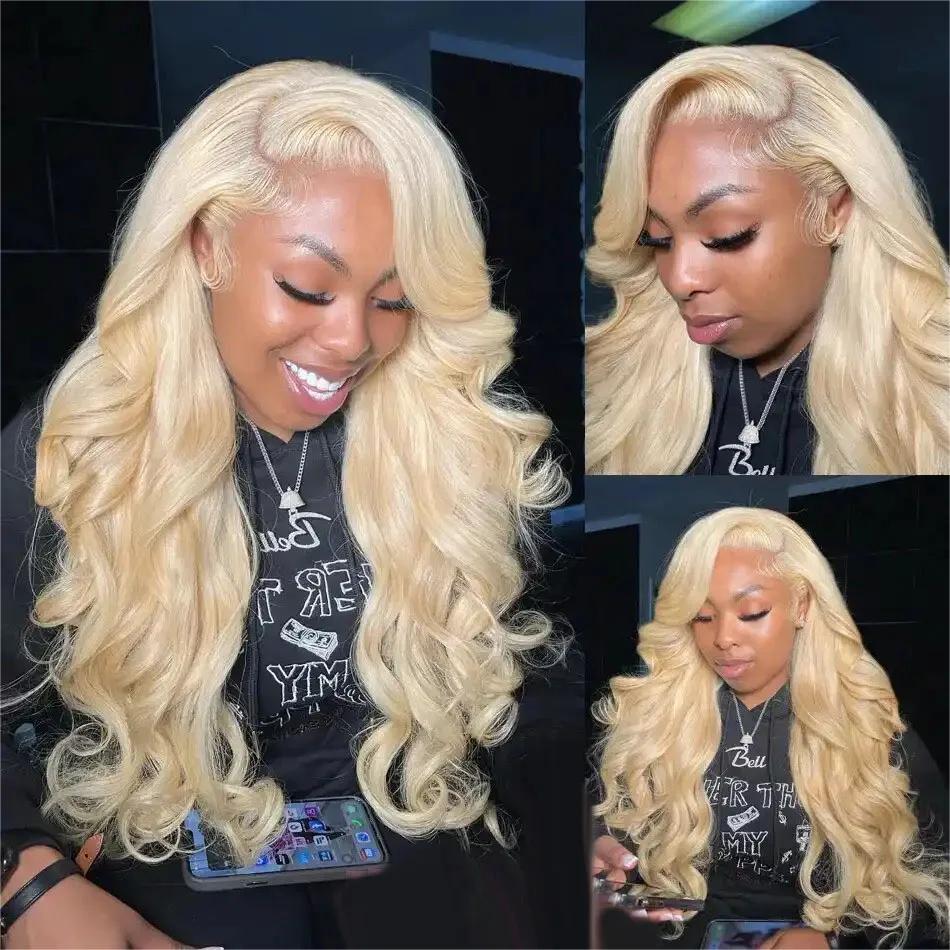 Hot Star 613 Blonde 13x6 HD Transparent Lace Frontal Human Hair Wigs Brazilian Hiar Straight and Body Wave Lace Front Human Hair Wigs 180% Density