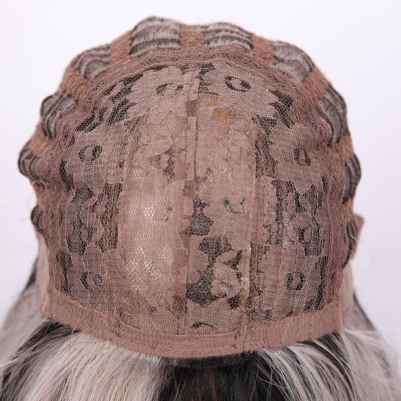 SMILCO/28Inch Highlight Black and Grayish-pink with Bangs Synthetic Hair For Halloween/Cosplay /SM391