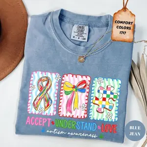 Comfort Colors Autism Accept Understand Love T-shirt, Autism Mom Checker Shirt, Autism Bow T-shirt, Autism Mama Shirt, Autism Puzzle Tee