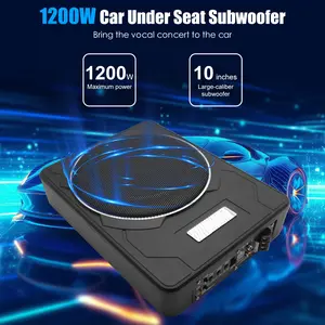 10" 1200W Car Subwoofer, 12V Slim Under Seat Powered Bass Speaker Amp Installation Kit Built in Amplifier