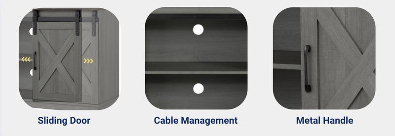 Camden Farmhouse TV Stand with Sliding Doors & Cable Management (Fits up to 65")