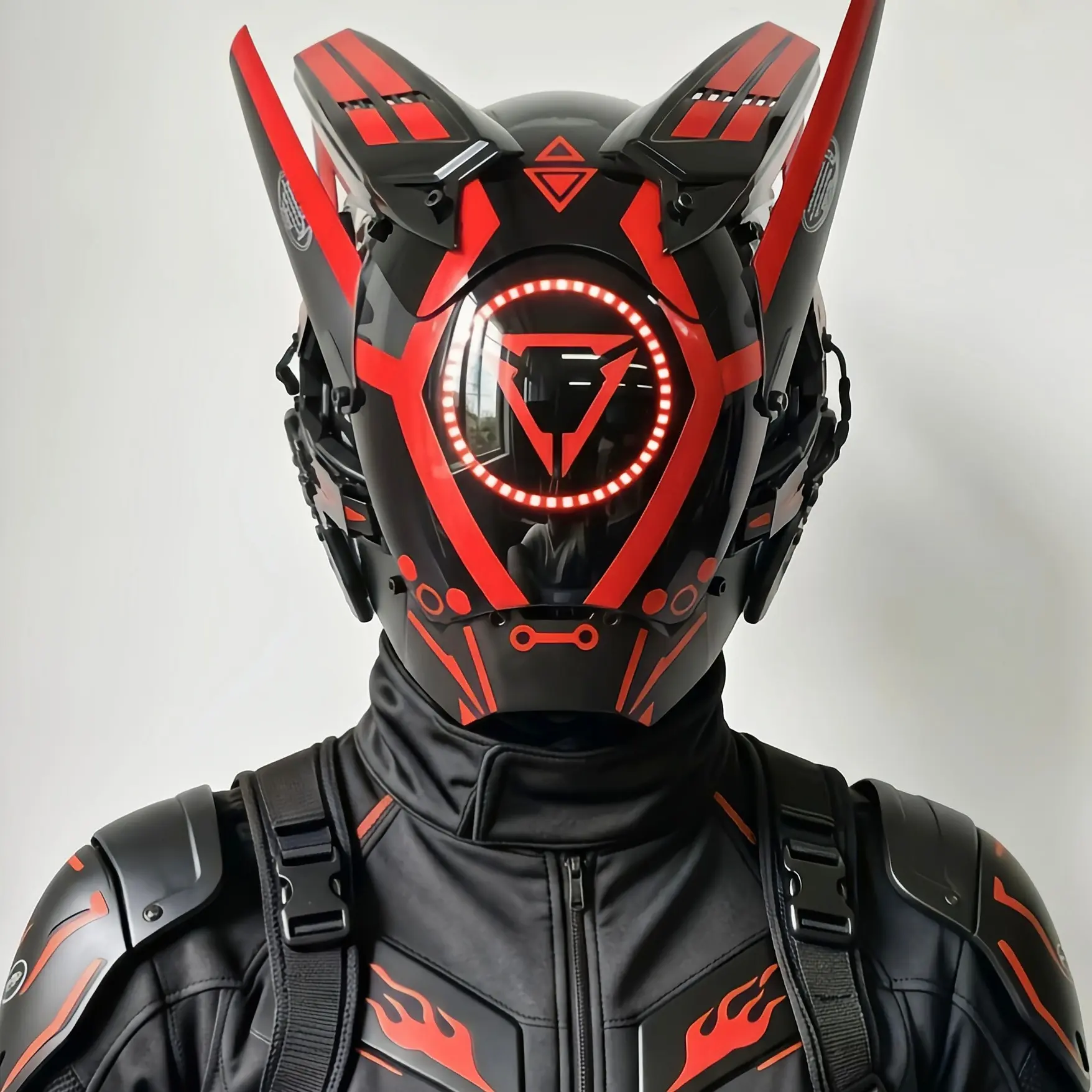 CosTribe Sturdy Cyberpunk Red Light LED Mask - Rechargeable TPU Lightweight Wear Polycarbonate Adult Face Accessory, Adjustable for Cosplay, Party Events, One Size with Cyber Glow Effect